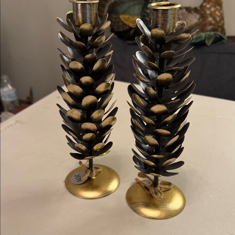 Gold and Black Pinecone Candle Holders